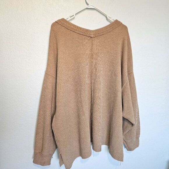 Aerie | Wonder Textured V-Neck Brown Slouchy Oversize Sweatshirt Women Medium - Picture 7 of 7